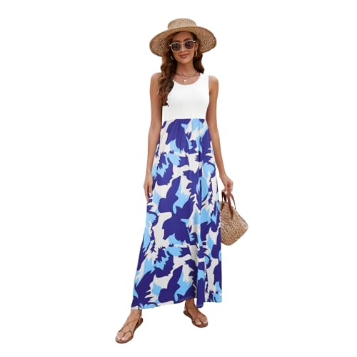 Image of Sherosa Women Boho Chevron Striped Floral Printed Summer Sleeveless Tank Long Maxi Party Dress