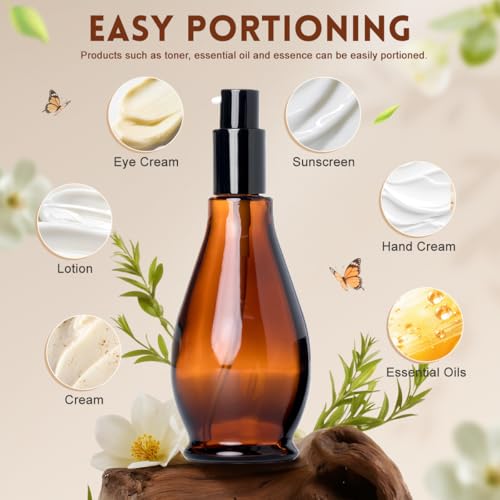 2 botellas de vidrio ámbar de 100 ml con bomba dosificadora para cosméticos 7
