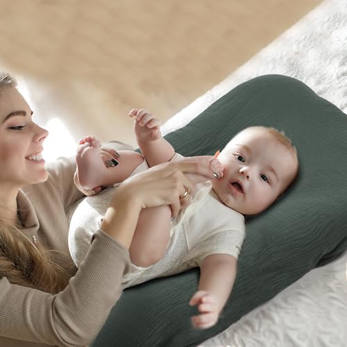 Image of Infant Support Cushion - Baby Support Cushion for Newborn, 0-24 Months, Portable Tummy Time Mat for Home and Travel, Soft Cotton, Supervised Use, Baby Essentials Gift, Lake Green(1 Cushion + 1 Cover)