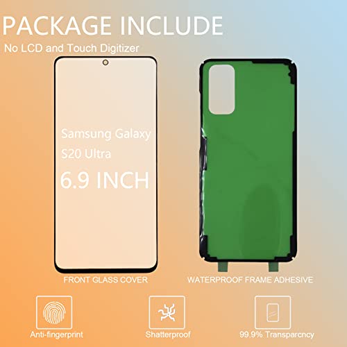 Agzssl for Samsung Galaxy S20 Ultra Front Glass Repair Kit Screen Replacement Outer Glass Screen incl Waterpoof Frame Adhesive,Repair Glue and Lamp Tool Kit(No Digitizer,No LCD) 6.9 inch