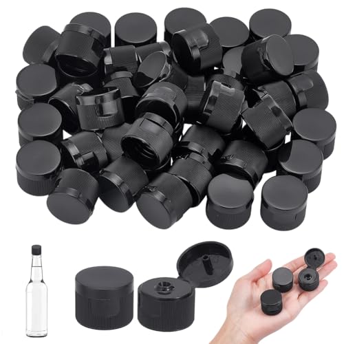 AHANDMAKER 50 Stück Flaschenverschlüsse Mit Klappverschluss Schwarze Schraubverschlüsse 2.45 cm Durchmesser Für Reiseshampoo Flüssigkeiten Salatdressing Quetschbehälter DIY Basteldekoration