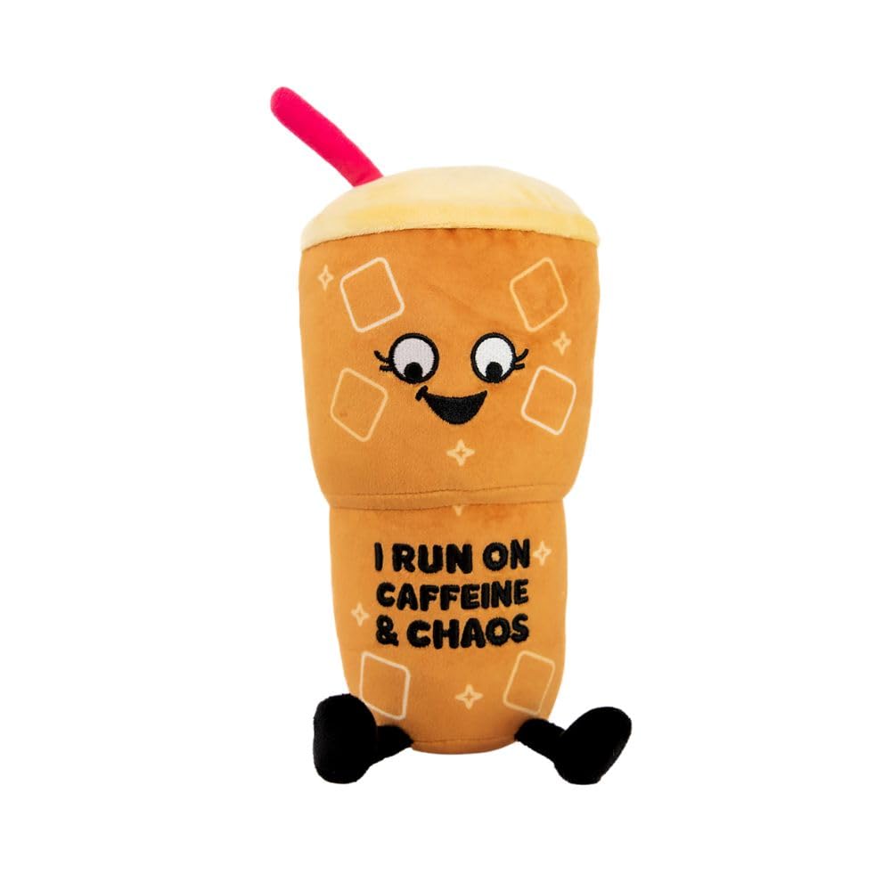 Punchkins Coffee Plushie - I Run On Caffeine &amp; Chaos Punny Plush, Gift for Coffee Lovers, Food Plush Toy for Gifting