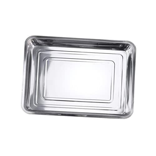 HOLIDYOYO placa de parrilla sartenes estaño asadera con rejilla sartén para asar placa de la plancha exterior a cuadros bandeja de acero inoxidable Kuchenblech tablero de barbacoa Plata