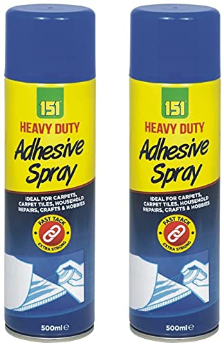 151 Heavy Duty Adhesive Glue Spray 2 X 500ML Can Aerosol Spray Ideal For Carpets, Carpet Tiles, Household Repairs, Crafts & Hobbies Quick Drying Extra Strong Glue Spray