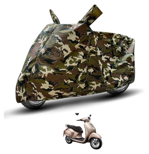 Image of Auto Hub Waterproof Scooty Cover Compatible with Bajaj Chetak EV Dustproof, UV Protection Two Wheeler Scooty Chetak EV Cover - Army Print
