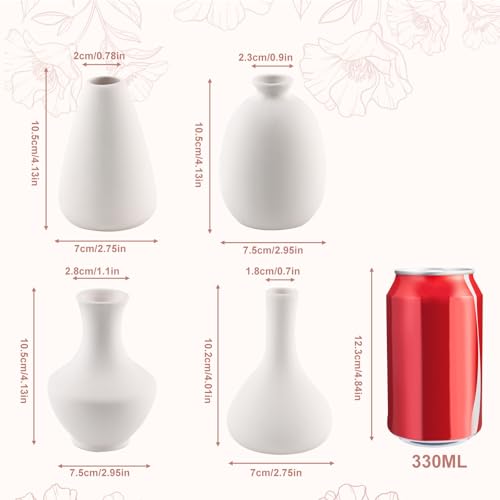Jarrones de cerámica blanca para pintar con juego de 4 piezas mini para manualidades y hogar 4