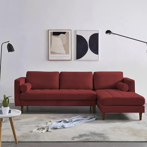 Image of Lezra RHS 4 Seater L Shape Sofa Set for Living Room (Maroon Fabric) Premium Fabric Sofa