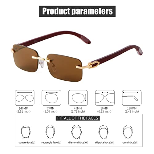 VIA LEECA Rectangle Retro Rimless Sunglasses for Men Women3