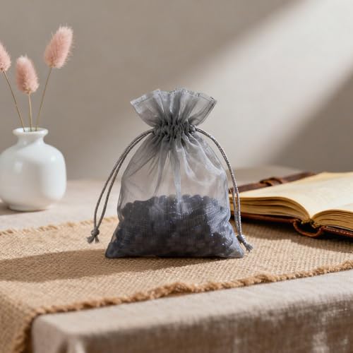 Image of YHJZ 100PCS Organza Bags, 4x6 inches (10x15cm) Small Mesh Bags Drawstring, Silver Jewelry Gift Pouches for Party, Festival, Bathroom Soaps
