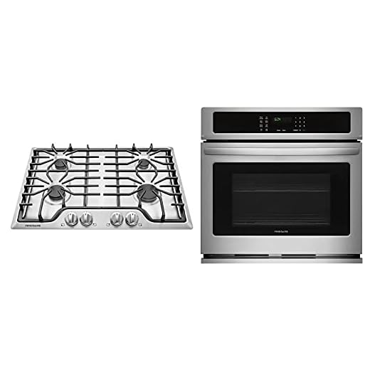 Frigidaire 2 Piece Kitchen Appliance Package with FFGC3026SS 30 Inch Natural Gas Cooktop and FFEW3026TS 30 Inch Electric Single Wall Oven in Stainless Steel