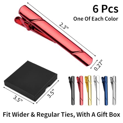 Image of MOWPOG 6 Pcs Tie Clips for Men, Tie Bar Pins Tacks with Gift Box | Copper, Shiny & Glossy, for Father, Husband, Boyfriend, Business, Wedding, Suit Accessories, Easy to Open, Won't Fade /Scratch