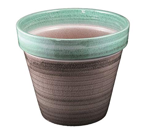 VASO IN CERAMICA DI VIETRI DIPINTO A MANO, VERDE RAMINA E MANGANESE; DIAMETRO CM. 25, ALTEZZA CM. 22 PORTAPIANTA CACHEPOT TERRACOTTA MADE IN ITALY