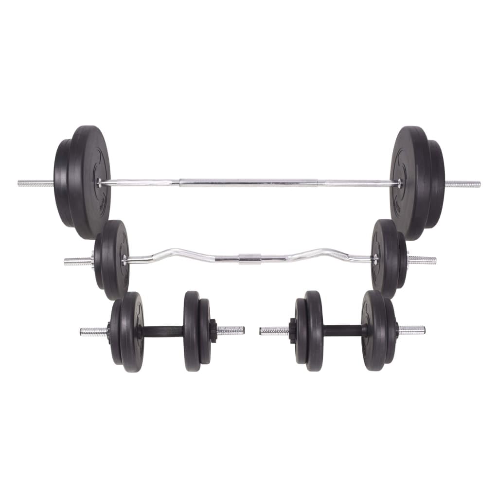 Langhantel- und Kurzhantelset 90 kg - Hantelset mit Hantelscheiben aus Zement und Stahlstangen - Krafttraining Fitness Set für zu Hause