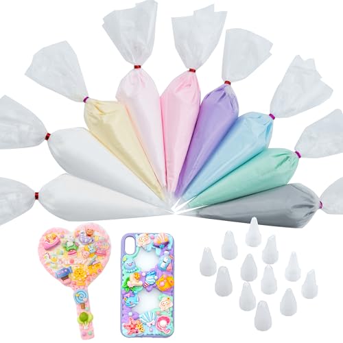 Decoden Cream Large 9PCS Premium Texture Fake Whipped Cream Glue Deco Cream Decoden Kit Fake Icing Frosting Whipped Clay with Piping Bags for Crafts and DIY Projects (Pastel Set)