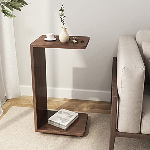 Fzzdp Solid Wood Side Table Mobile C-Shaped U-Shaped Corner Table Small House Bedside Table Sofa Tea Table Small Table Side Table Mini Material: Rubber Wood (Color : Walnut Color, Size : There Are W #TOP2