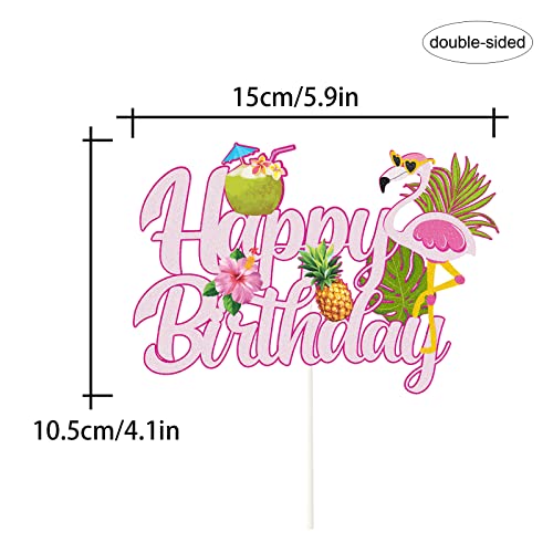 Flamingo Happy Birthday Cake Topper,Tropical Hawaii Flamingo Theme Birthday Party Supplies,Hawaiian Luau Themed Party Supplies,Pink Glitter Flamingo Cake Topper.