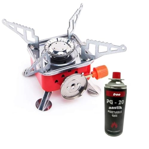 Image of Portable Camping Gas Stove with Butane Gas Canister | Foldable Mini Outdoor Gas Burner with Adjustable Flame Control for Camping, Trekking, Hiking & Travel Cooking(Gas stove+1 Refill)