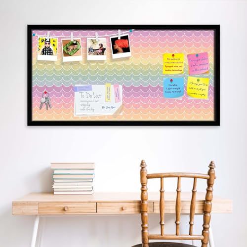 Image of ArtzFolio Wavey | Bulletin Board Notice Pin Board | Vision Soft Board Combo with Thumb Push Pins & Sticky Notes | Black Frame | 24 x 12 inch (61 x 30 cms)