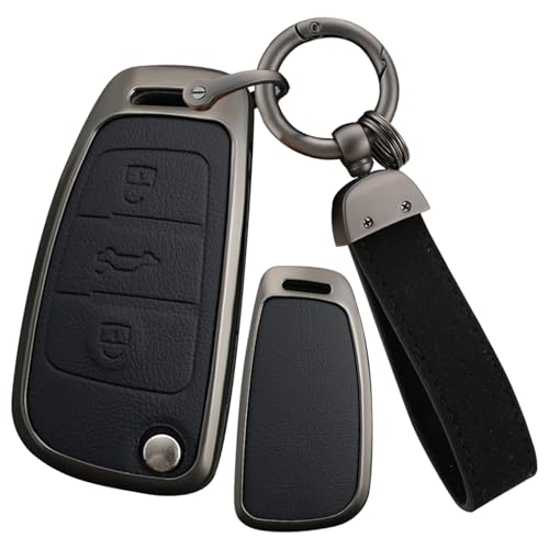 ontto Funda plegable para llave de coche, compatible con JAC Refine iEV6E, M2, M3, M4, M5, T5, T6, V7, aleación de zinc, piel, funda protectora para llavero, accesorios de coche, 3 botones-B negro