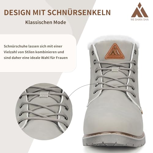Mishansha Winterschuhe Damen Warme Gefüttert Winterstiefel Frauen Stiefeletten Grau Gr.41