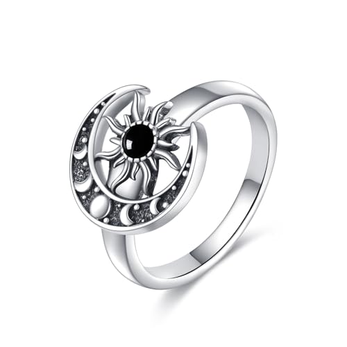 ZPMMPZ Sun and Moon Ring 925 Sterling Silver Moon Sun Ring Black Onyx Jewelry Gifts for Women