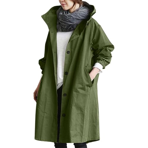 Genérico Abrigo holgado con capucha para mujer cortavientos elegante y salvaje prenda de vestir cómoda (Army Green, M)