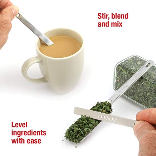 2Lbdepot Measuring Spoons Set Of 7 Includes Bonus Leveler, Premium, Rust Proof, Heavy Duty, Chrome Plated, Stainless Steel Metal, Narrow, Long Handle Design Fits Into Spice Jars #TOP2