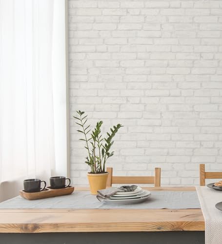 GAULAN 500683261 - Papel pintado vinílico de ladrillos visto con tonos blancos y grises claro con textura en relieve para pared salón cocina baño dormitorio - Muestra DIN A4