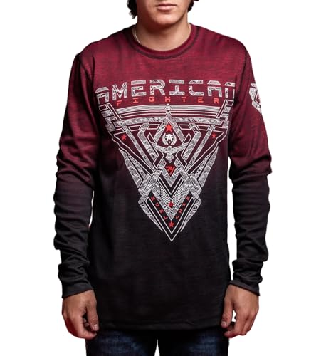 American Fighter Men's Long Sleeve T-Shirt, Graphic Design (US, Alpha, XX-Large, Regular, Regular, Jester Red/Black (Conner))