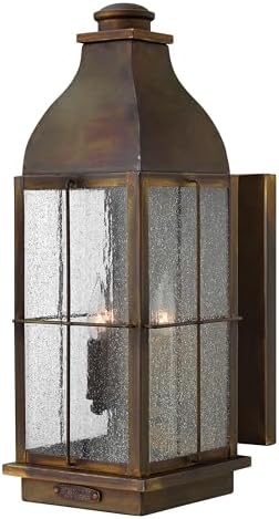 Hinkley Bingham Medium Wall Mount Outdoor Lantern, Gas Light Style, Brass, Clear Seedy Glass, Sienna Finish