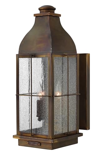 Hinkley Bingham Medium Wall Mount Outdoor Lantern - Gas Light Style, Brass, Clear Seedy Glass - Sienna Finish