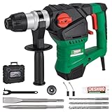 Deshuo 1-1/4' SDS-Plus Rotary Hammer Drill, 12.5 Amp 3 Functions Corded Vibration Control Rotomartillo with Safety Clutch for Concrete, Includes 3 Drill Bits, 2 Chisels, Carrying Case