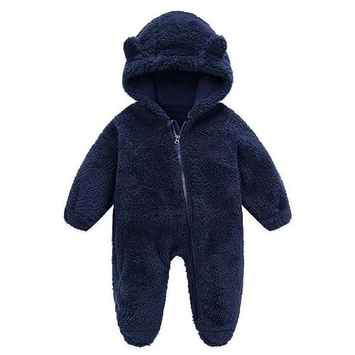 Image of UVIPC Newborn Baby Fleece Footie Snowsuit Winter Onesie Cartoon Bear Warm Hooded Outfits for Girls Boys