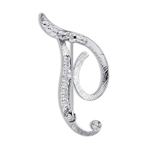 Image of Bling Jewelry Large Statement ABC Pave Crystal Cursive Script Monogram Letters Alphabet Initial Scarf Lapel Pin Brooch For Teen Women Rose, Yellow Gold Silver Plated
