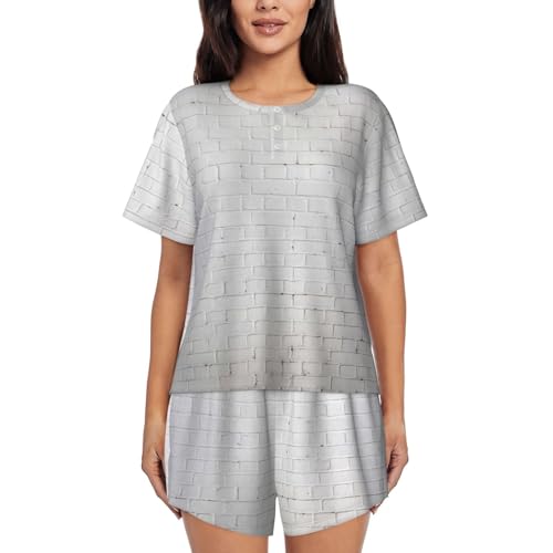 Design stampato alla moda: questo set pigiama da donna stampato con muro di mattoni bianchi presenta una stampa a trasferimento a pannello intero accattivante per un look alla moda e unico. Il processo di stampa di alta qualità garantisce motivi chiari e colori vivaci che rimangono vivaci dopo ripetuti lavaggi.