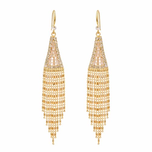 Gold Crystal Tassel Earrings for Women