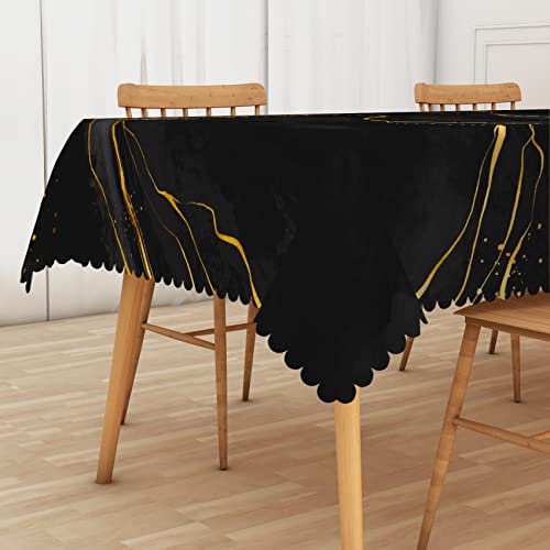 Baocicco 60X84 Inch Black And Gold Marble Texture Tablecloth Modern Fashion Gold Line Polyester Table Cover Waterproof Stain Resistant Table Cloth For Dinner Cafe Home Balcony Indoor/Outdoor #TOP18