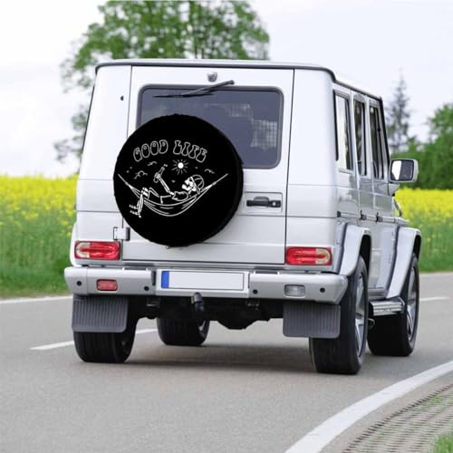 Image of Skeleton in Hammock Spare Tire Cover Beautiful Life White Black Background Wheel Covers for RV Tires Camper Tire Case Protectors for Trailer Rv SUV Truck Travel Trailer 15 in