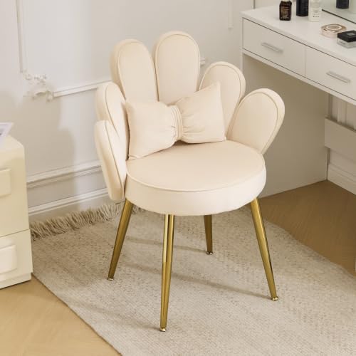 Bonnlo Fauteuil, Chaise Coiffeuse, Fauteuil Relax, Chaise de Bureau Ergonomique, pour Salon, Bureau, Chambre, en Velours, Beige, 69 x 45 x 83 cm