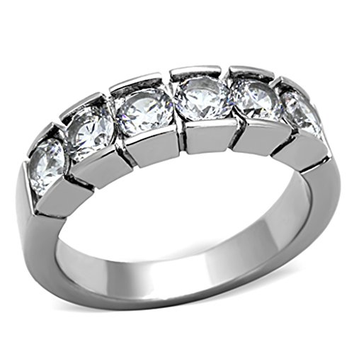 Marimor Jewelry 1.50 Carat Round Cut Cubic Zirconia Stainless Steel 316 Wedding Band Ring Women's Sizes 5-10