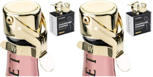 Image of Champagne Stoppers by Kloveo - Patented Seal - Made in Italy - Professional Grade WAF Champagne Bottle Stopper - Prosecco, Cava, and Sparkling Wine Stopper - Gold (Pack of 2)