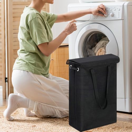Panier à linge avec couvercle compact pour dissimuler le linge de maison sale - 6
