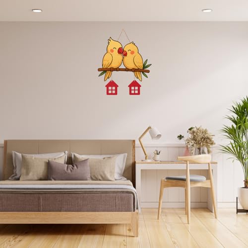 Image of GiftOday Cute Pair Of Parrot Wooden Wall Hanging for Home Kitchen Decor | Decorative Items for Livingroom | Modern Artworks Items | Peace Door Accent Decorative Hangings Size-18 x 30 CM