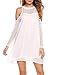 ACEVOG Women's Cold Shoulder Lace Chiffon Mini Patchwork Loose Casual Dress,White,Large