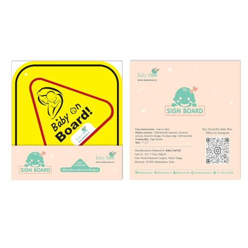 Image of BabyMoo Triangular Baby On Board with Vacuum Suction Cup Clip Yellow - Weatherproof Car Decal - Adorable Design for Maximum Attention - Enhance Road Visibility - Easy to Apply and Residue