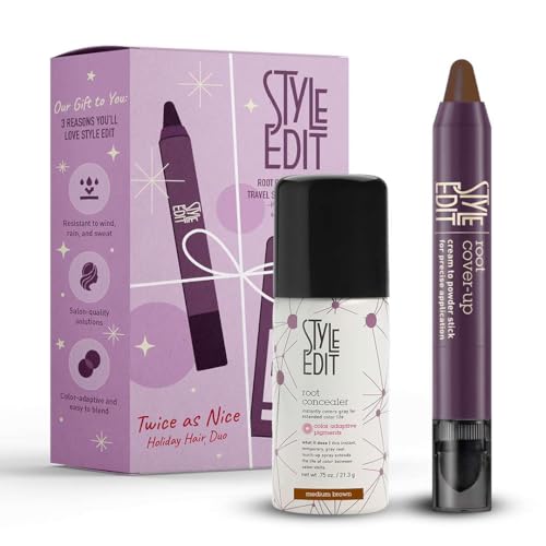 Style Edit Travel Essentials Hair Duo Root Touch Up Spray and Root Cover-Up Stick | Instant Gray Root Concealer for Grays and Roots Coverage | Medium Brown