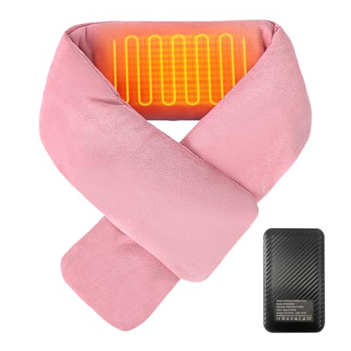 Heated Scarf for Women Christmas Gifts Electric Heating Scarf with 4000 mAh Power Bank Heating Pad for Neck Pain USB Rechargeable Heating Pad Neck for Cold Weather Pink