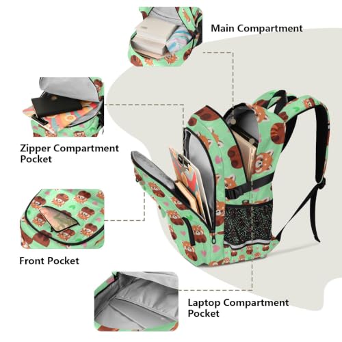 Mochila para laptop ergonómica y ligera con estampado de panda rojo 5