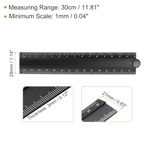 HARFINGTON Folding Straight Ruler 30cm Metric Aluminum Alloy Protractor Foldable Angle Ruler Geometric Measuring Tool with Angle Line for Architects Artists Designers Classroom Office, Black - Image 2