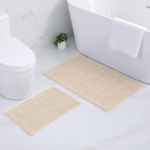 Kitinjoy Non Slip Chenille Bath Mat, Extra Soft Bathroom Mat, Super Absorbent Fluffy Bath Mats for Bathroom, Machine-Washable Quick Dry Bath Rug Foot Mat, 24"x47", Light Beige by Kitinjoy - Used condition - Image 7